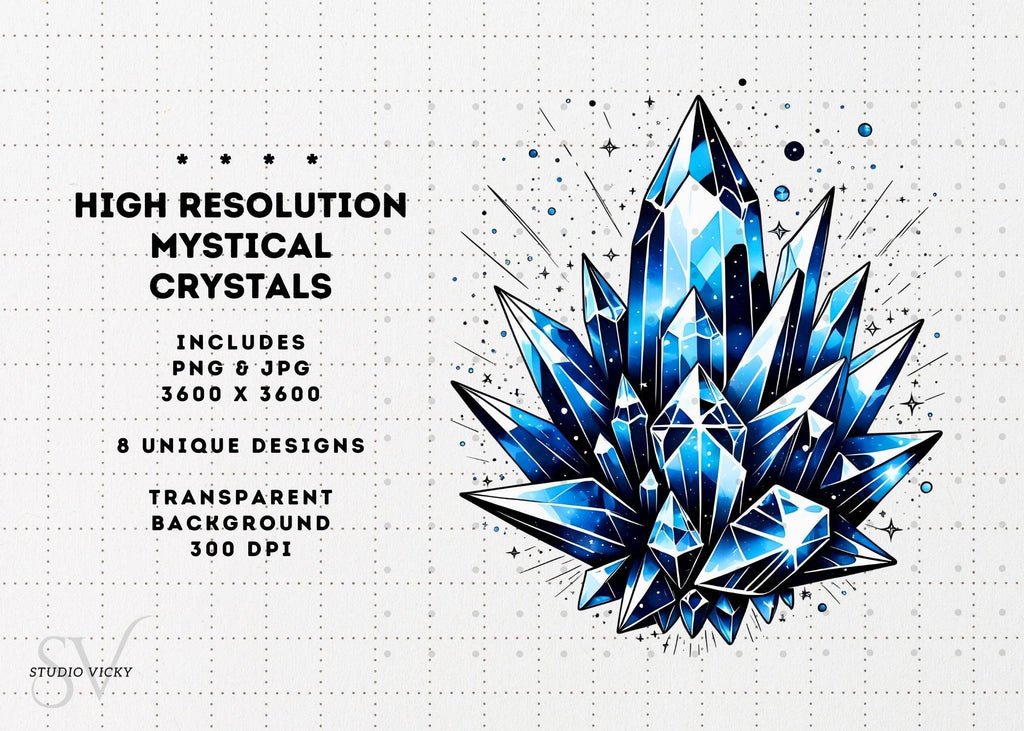Mystical Crystal Clipart Bundle: Gemstone PNG Graphics (Digital Download)