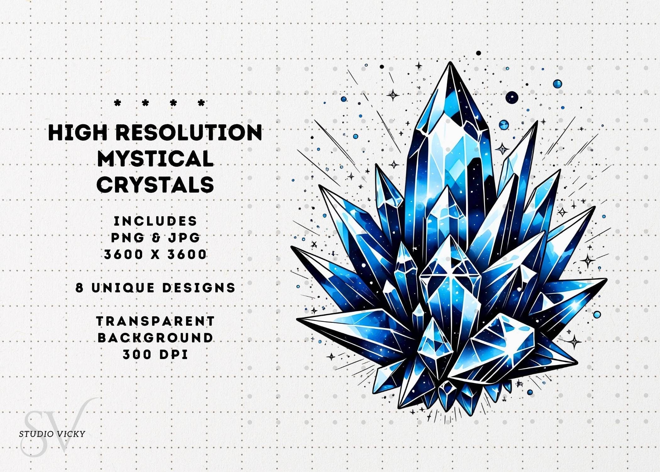 Mystical Crystal Clipart Bundle: Gemstone PNG Graphics (Digital Download)