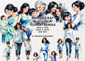 Watercolor Mother's Day Clipart: Black Hair PNG JPG (Digital Download)