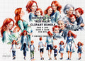 Watercolor Redhead Mother's Day Clipart Bundle (PNG & JPG)