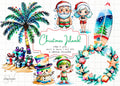 Christmas Island Clipart: Santa, Snowman, Surfboard (PNG & JPG)