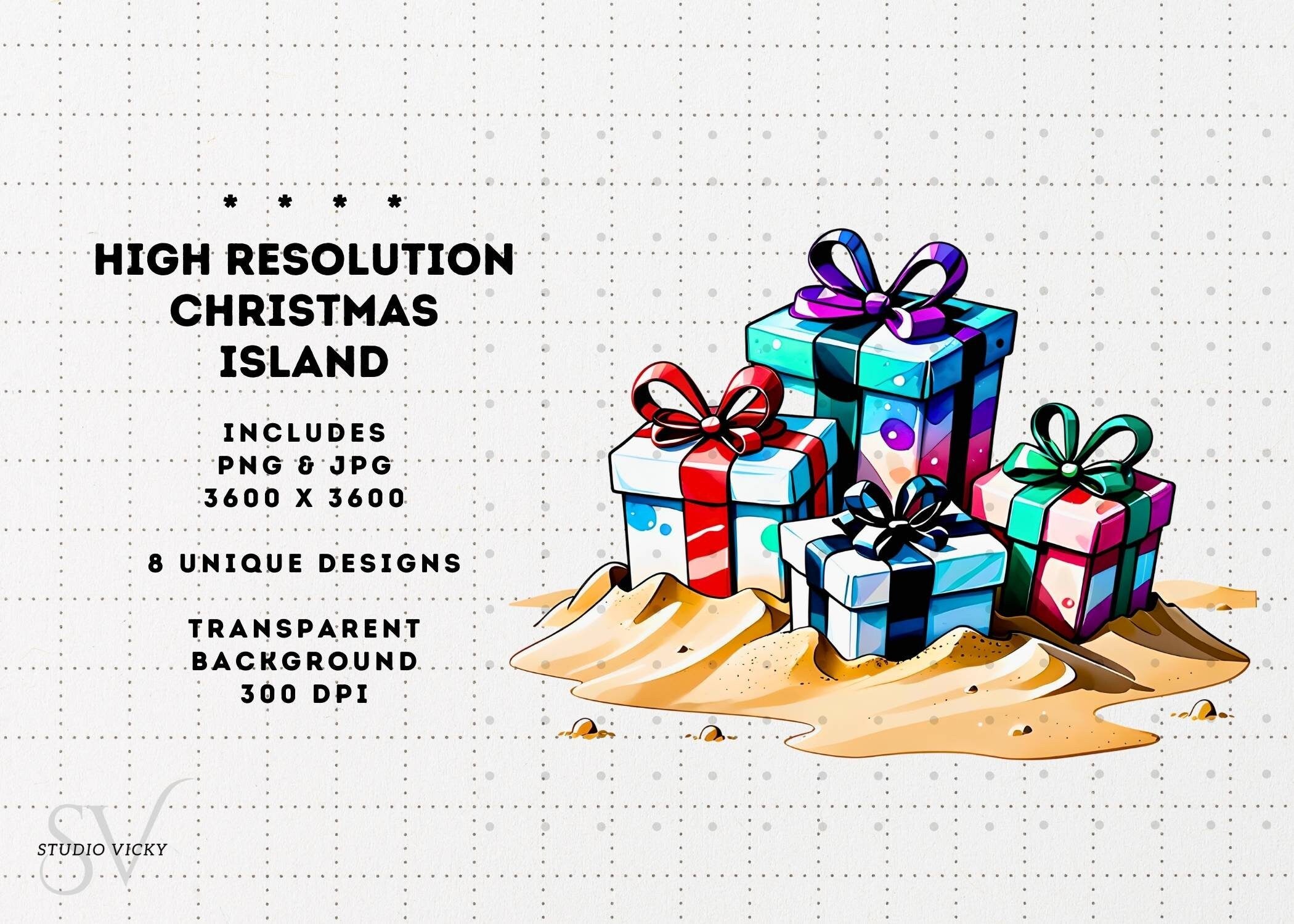 Christmas Island Clipart: Santa, Snowman, Surfboard (PNG & JPG)