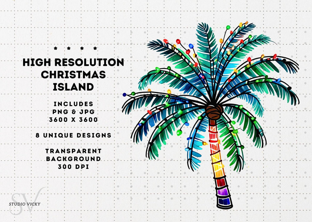 Christmas Island Clipart: Santa, Snowman, Surfboard (PNG & JPG)