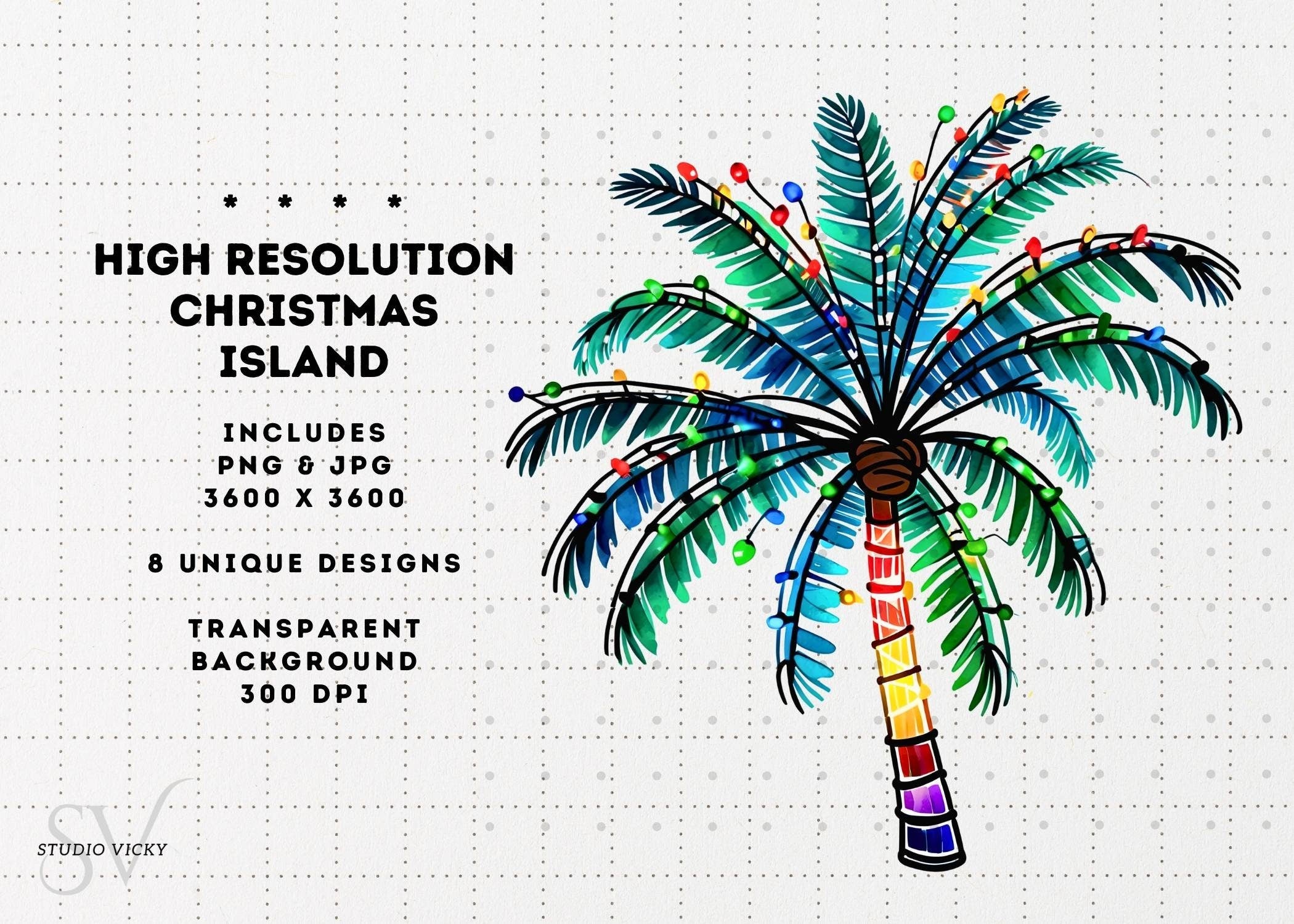 Christmas Island Clipart: Santa, Snowman, Surfboard (PNG & JPG)