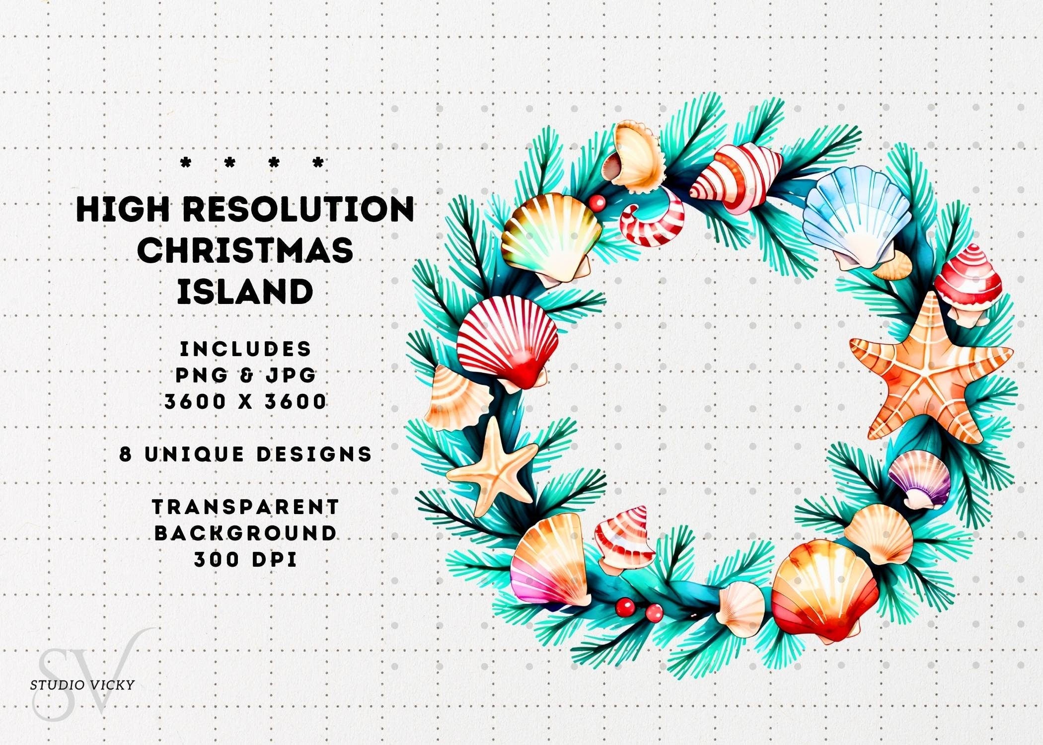 Christmas Island Clipart: Santa, Snowman, Surfboard (PNG & JPG)