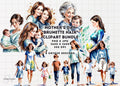 Watercolor Brunette Mother's Day Clipart: PNG JPG (Digital Download)