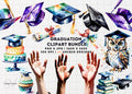 Watercolor Graduation Clipart: Cap, Diploma, Owl (PNG Digital Download)