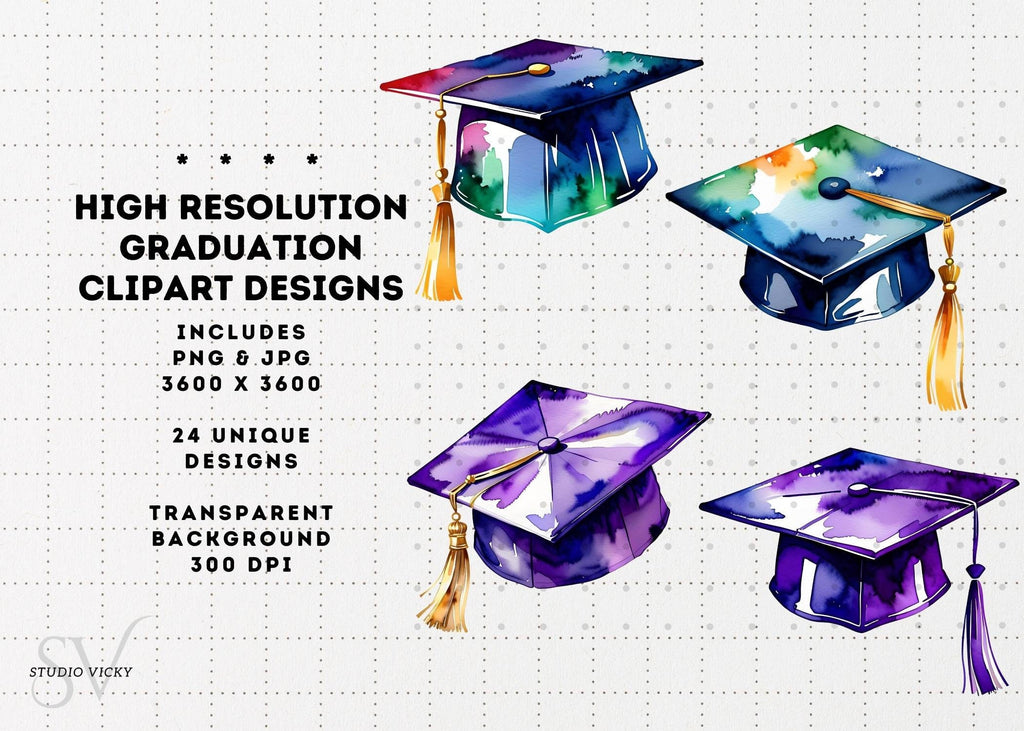 Watercolor Graduation Clipart: Cap, Diploma, Owl (PNG Digital Download)