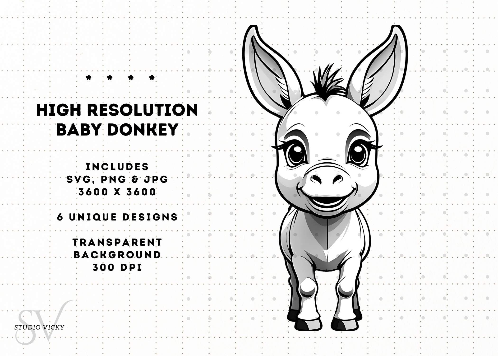 Baby Donkey Clipart Bundle: Foal SVG, PNG (Instant Download