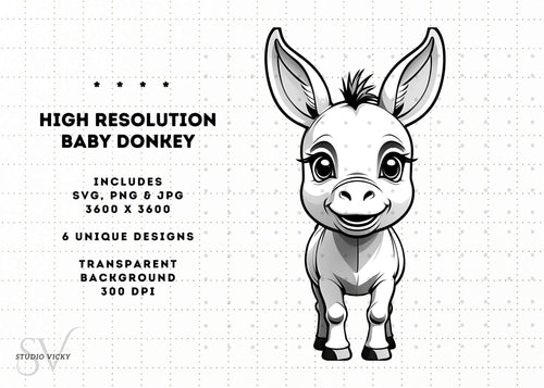 Baby Donkey Clipart Bundle: Foal SVG, PNG (Instant Download