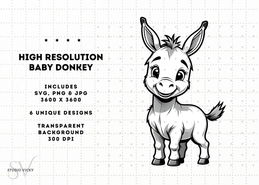 Baby Donkey Clipart Bundle: Foal SVG, PNG (Instant Download