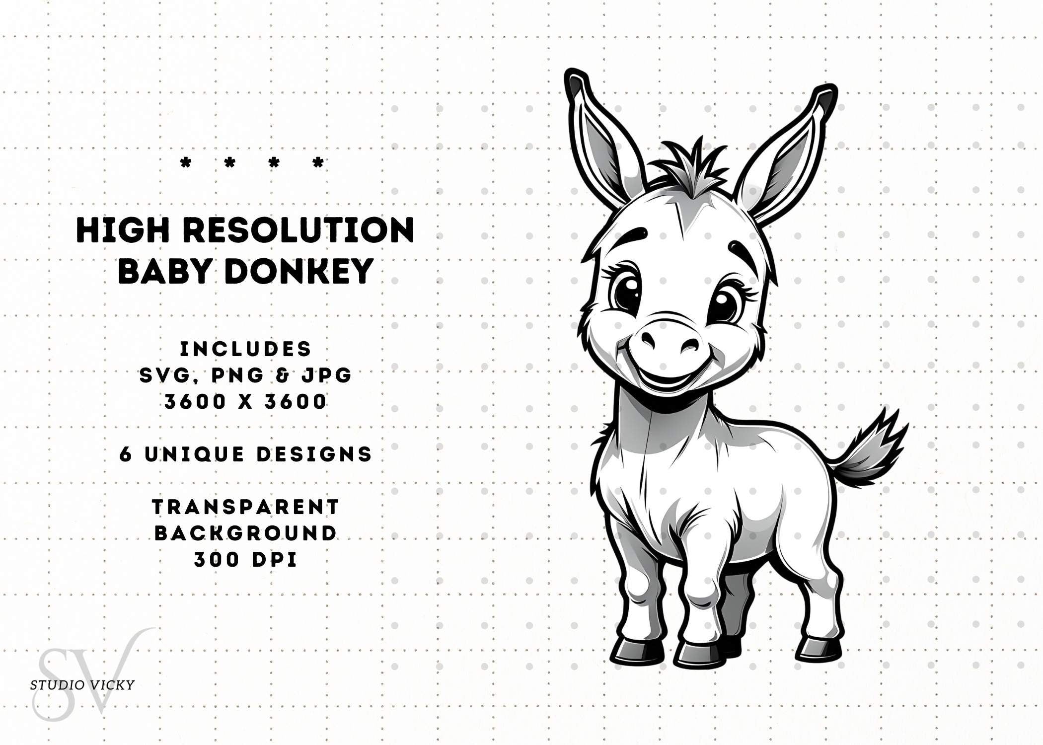 Baby Donkey Clipart Bundle: Foal SVG, PNG (Instant Download