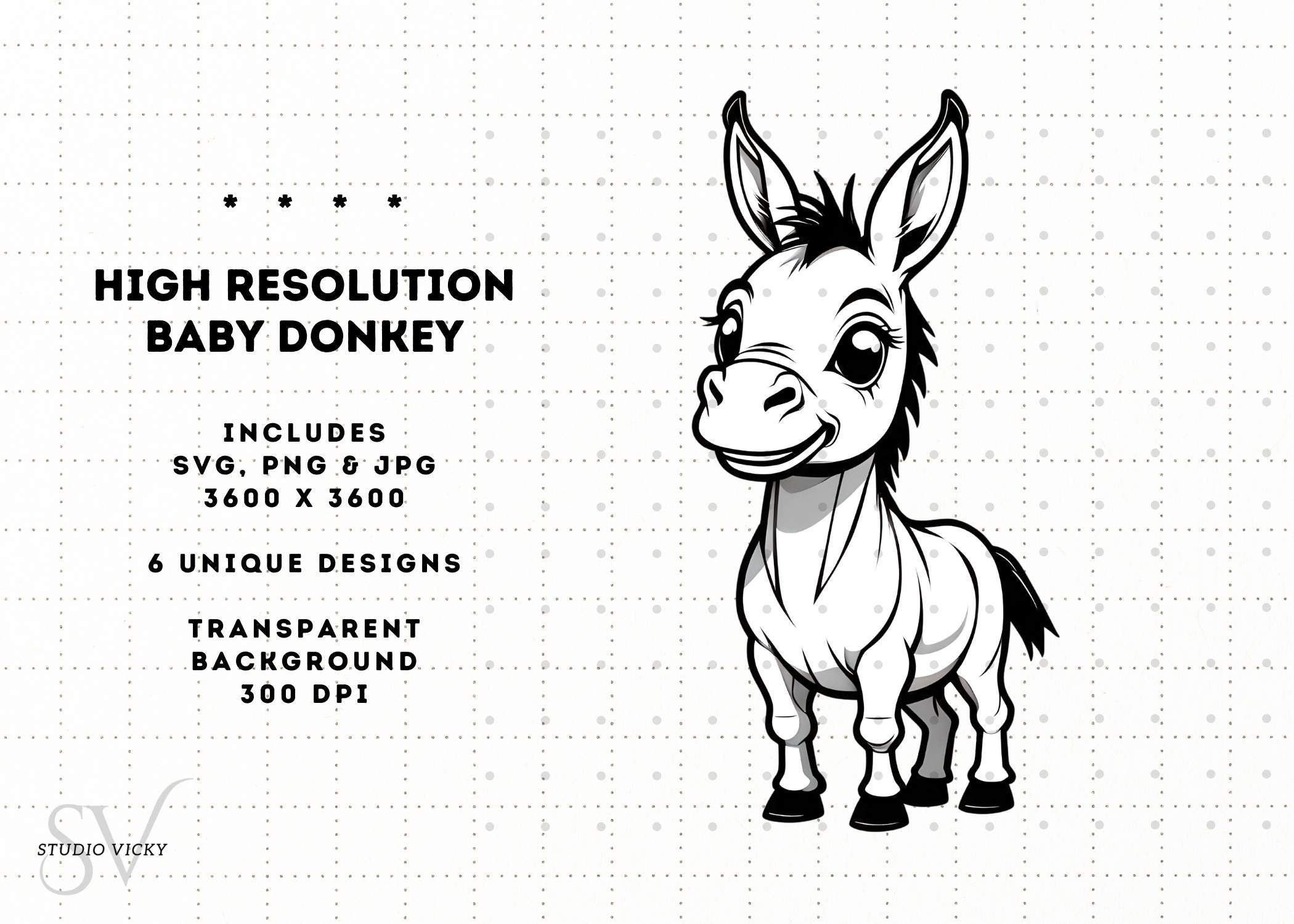 Baby Donkey Clipart Bundle: Foal SVG, PNG (Instant Download