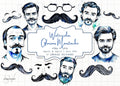 Watercolor Moustache Clipart Set: Father's Day PNG Graphics (Digital Download)