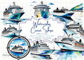 Watercolor Cruise Ship Clipart: PNG & JPG (Instant Download)