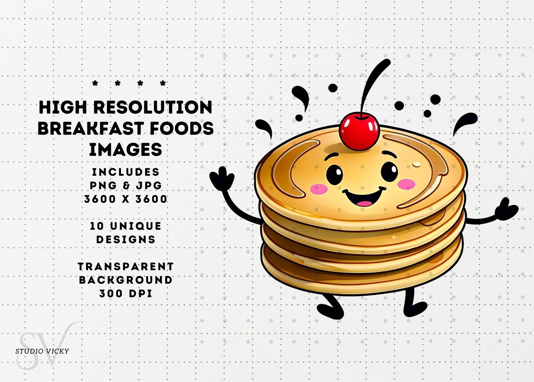 Kawaii Breakfast Food Clipart: Anime Style PNG Graphics (Digital Download)
