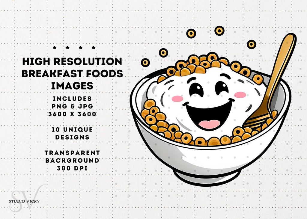 Kawaii Breakfast Food Clipart: Anime Style PNG Graphics (Digital Download)