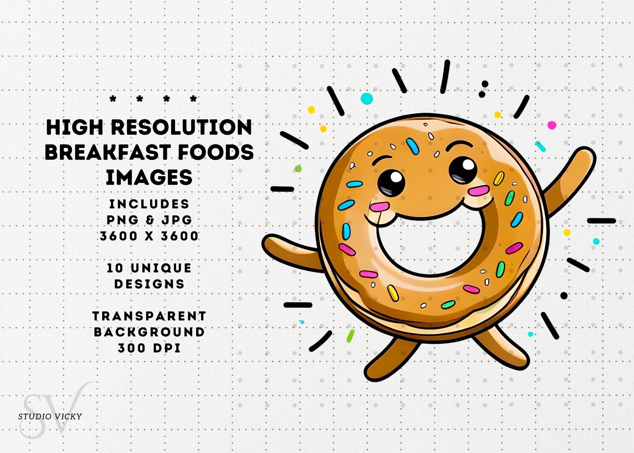 Kawaii Breakfast Food Clipart: Anime Style PNG Graphics (Digital Download)
