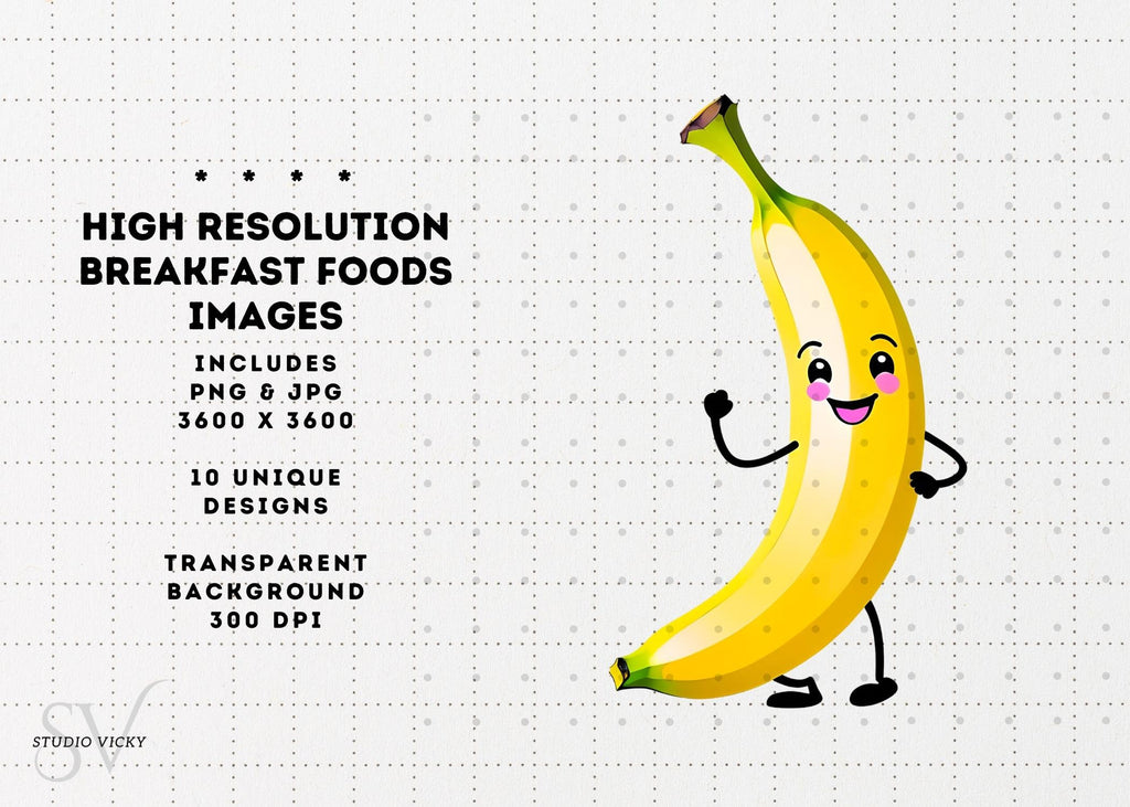 Kawaii Breakfast Food Clipart: Anime Style PNG Graphics (Digital Download)