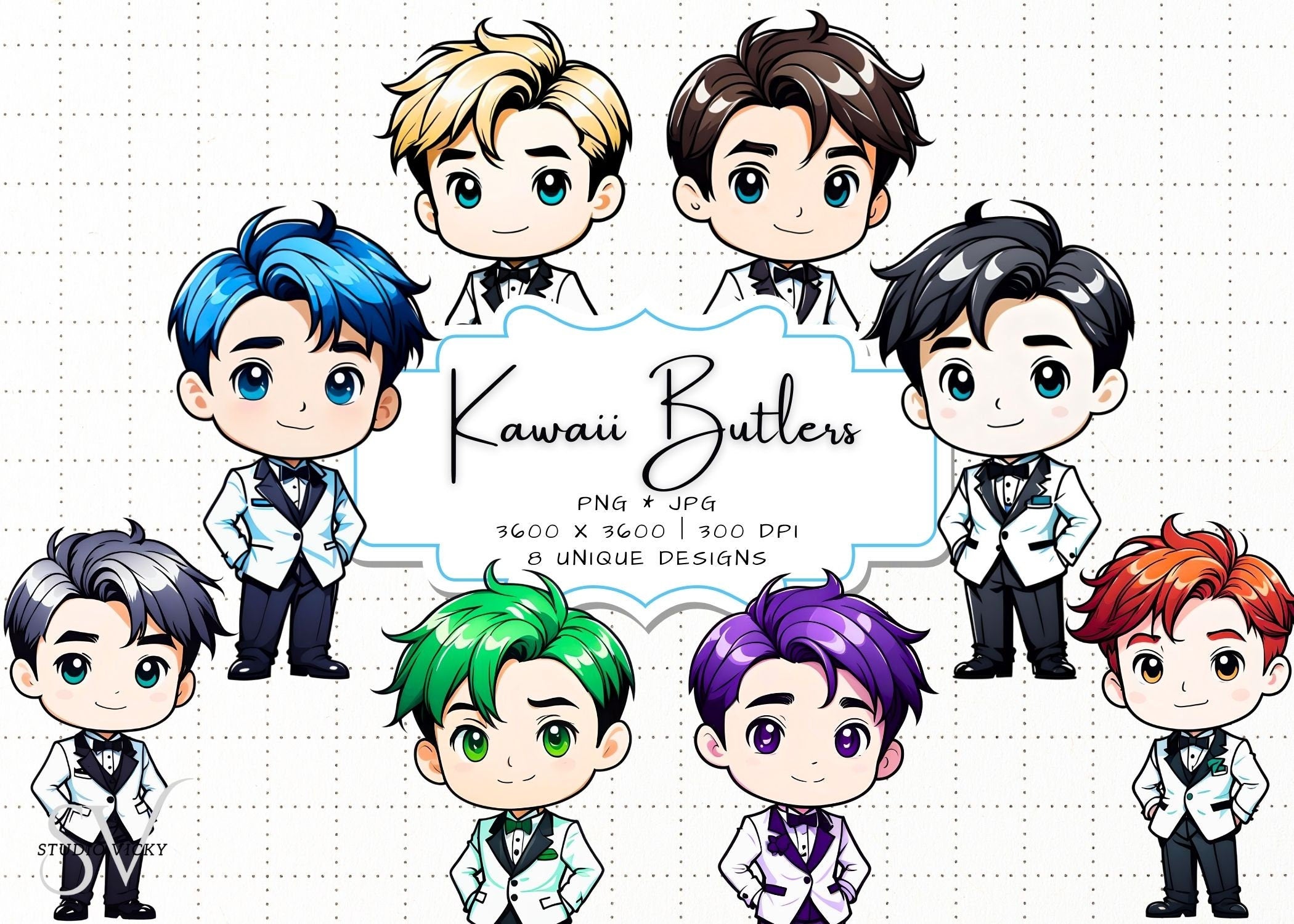 Kawaii Butler Clipart: Anime Host Guy PNG (Digital Download)