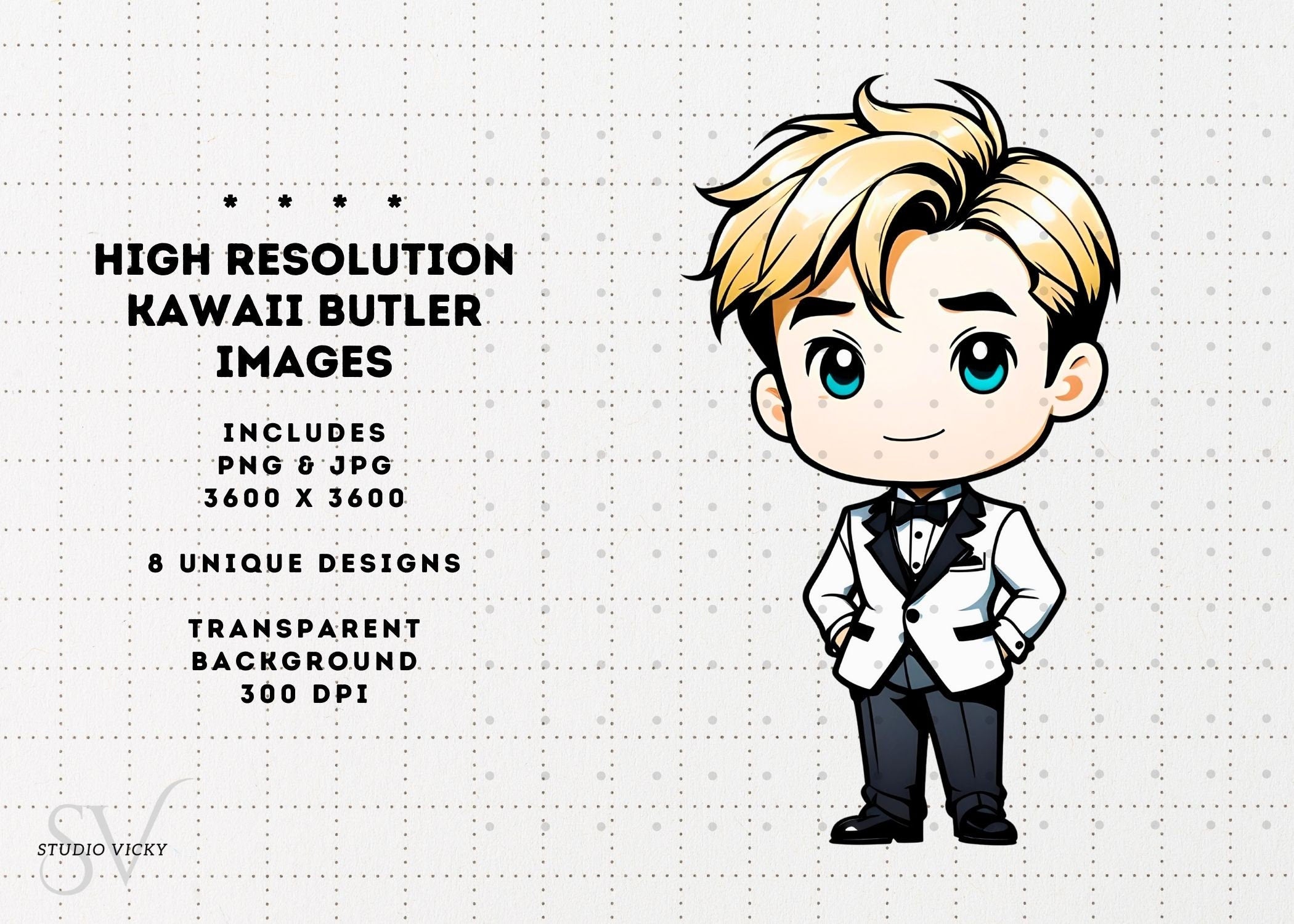 Kawaii Butler Clipart: Anime Host Guy PNG (Digital Download)