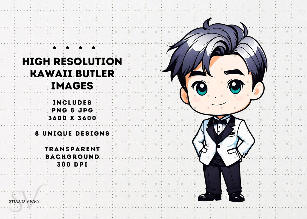 Kawaii Butler Clipart: Anime Host Guy PNG (Digital Download)