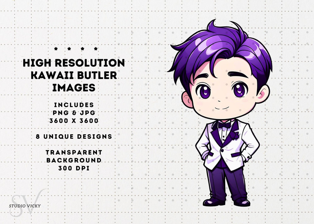Kawaii Butler Clipart: Anime Host Guy PNG (Digital Download)