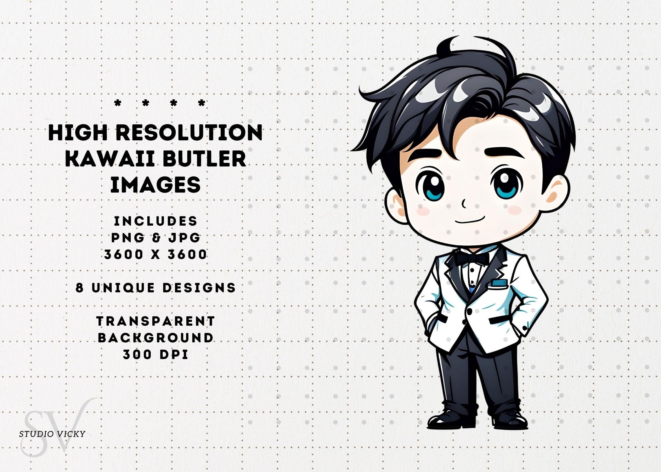 Kawaii Butler Clipart: Anime Host Guy PNG (Digital Download)
