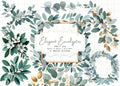 Eucalyptus Clipart Set: Watercolor Leaf, Silver & Gold Frames (PNG, JPG)