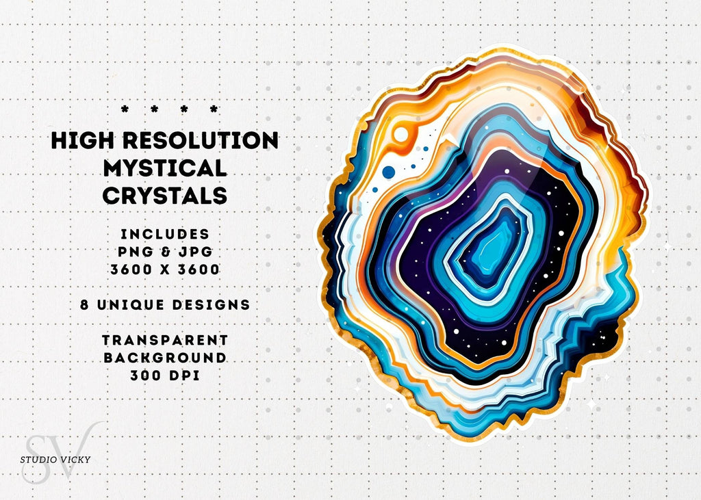 Mystical Crystal Clipart Bundle: Gemstone PNG Graphics (Digital Download)