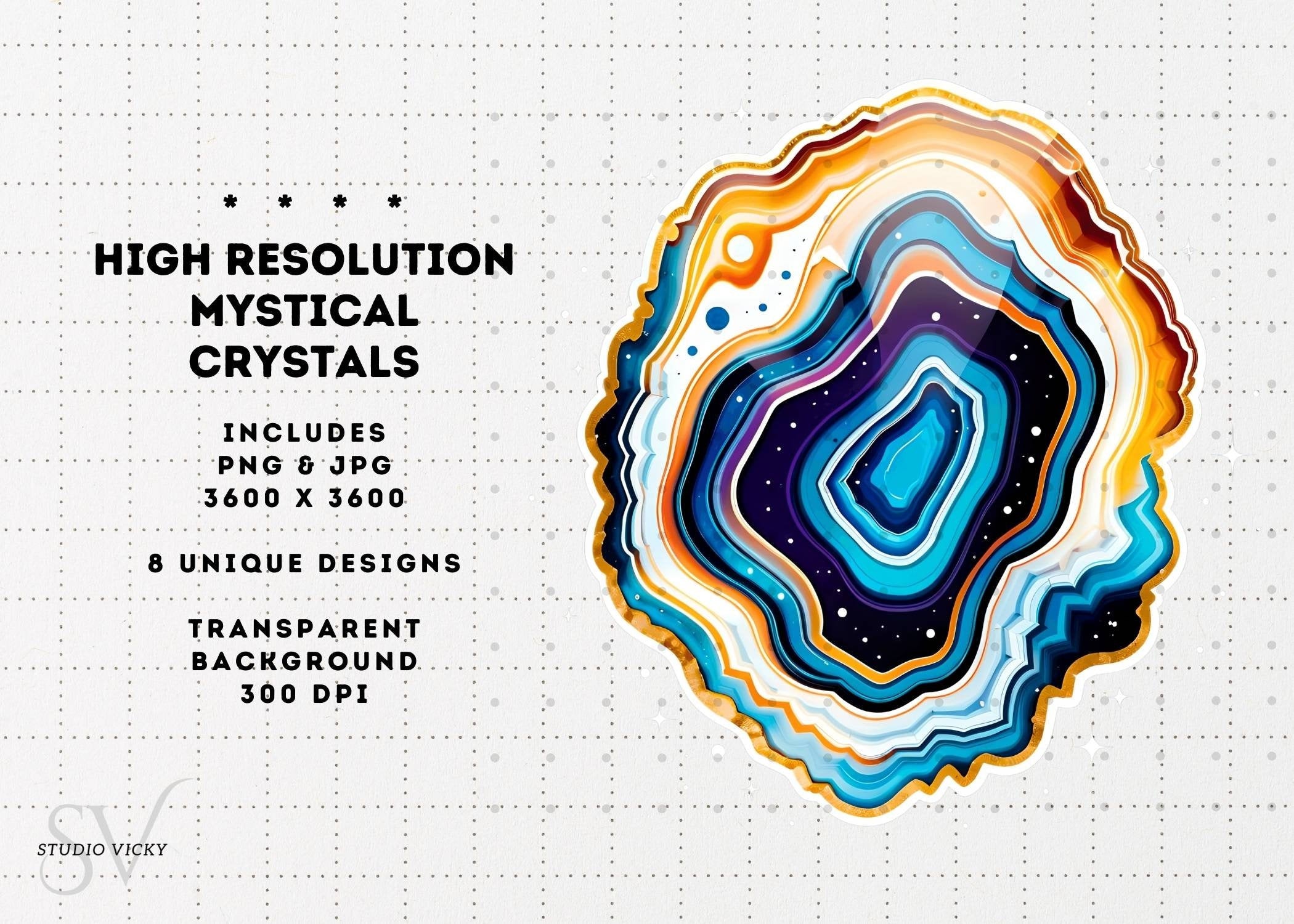 Mystical Crystal Clipart Bundle: Gemstone PNG Graphics (Digital Download)