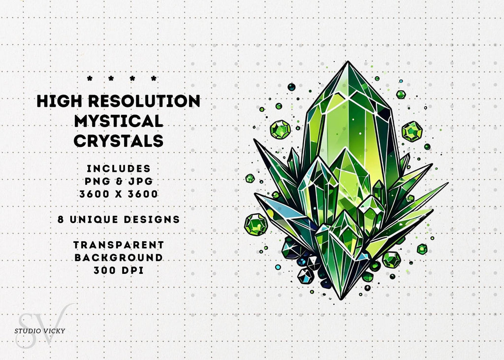 Mystical Crystal Clipart Bundle: Gemstone PNG Graphics (Digital Download)
