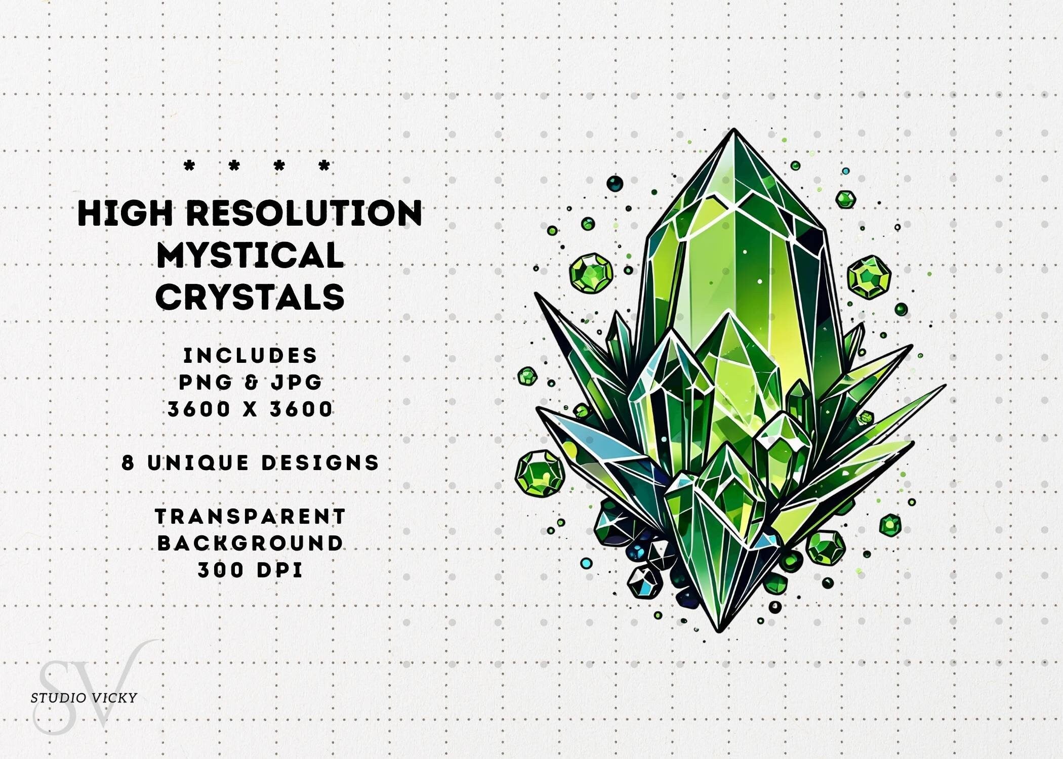 Mystical Crystal Clipart Bundle: Gemstone PNG Graphics (Digital Download)