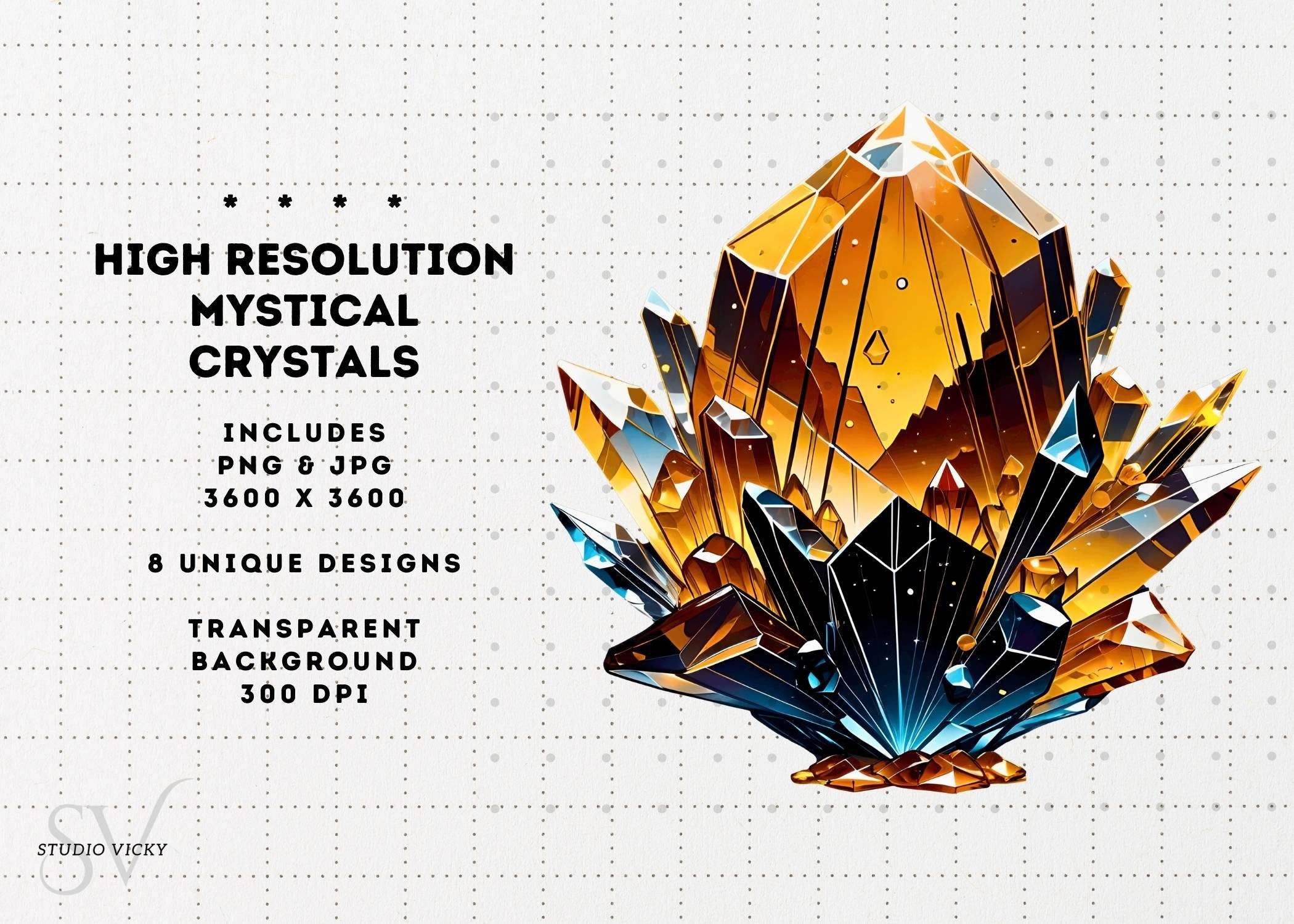 Mystical Crystal Clipart Bundle: Gemstone PNG Graphics (Digital Download)