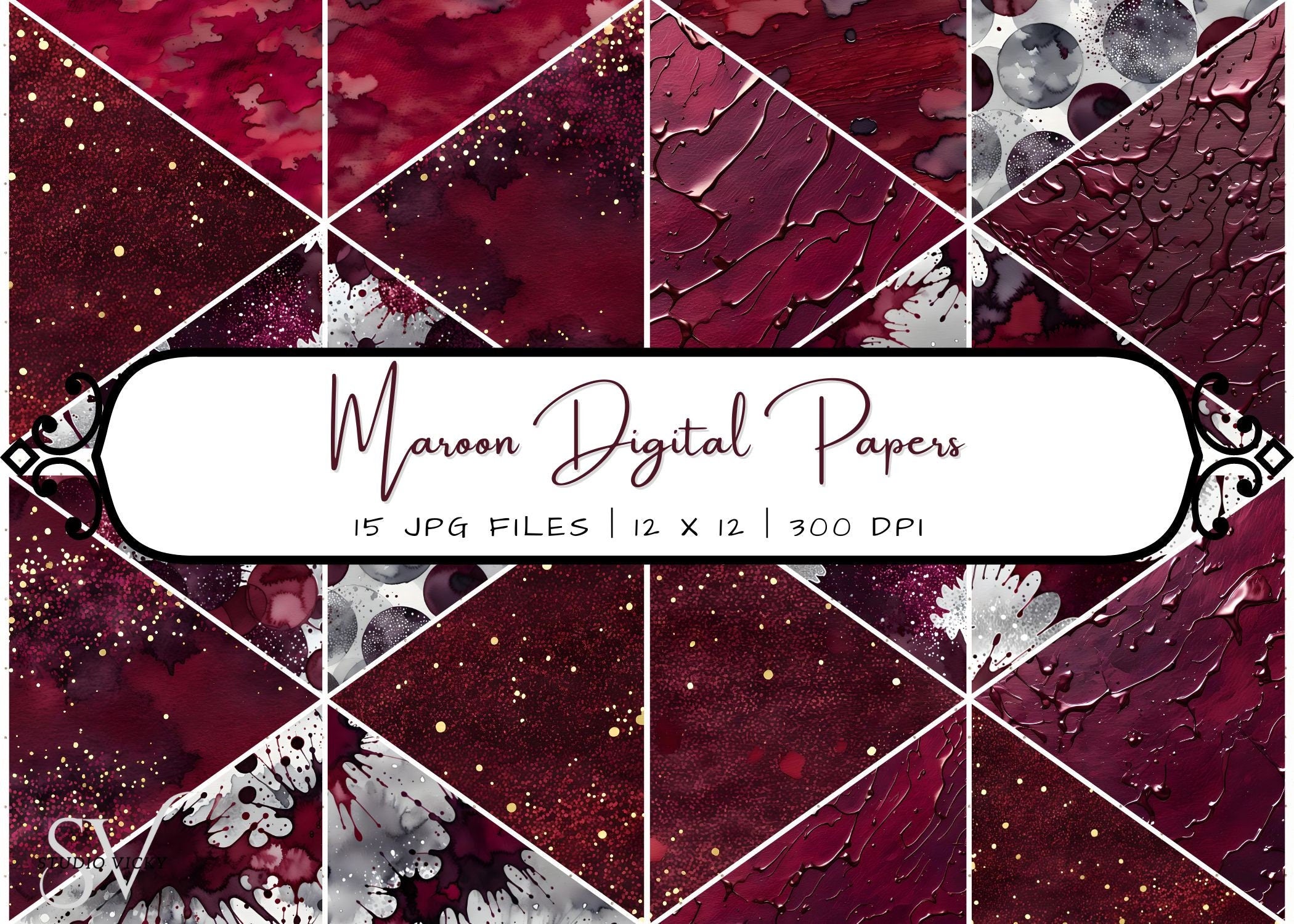 Maroon Watercolor Digital Paper: Seamless Dot Textures (JPEG)