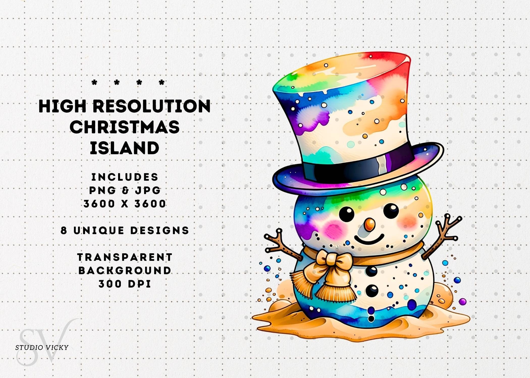 Christmas Island Clipart: Santa, Snowman, Surfboard (PNG & JPG)
