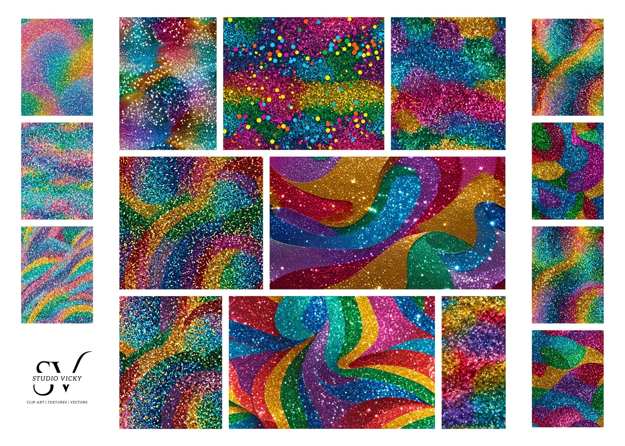 Rainbow Glitter Digital Paper: 12x12 JPEG Backgrounds (Instant Download)