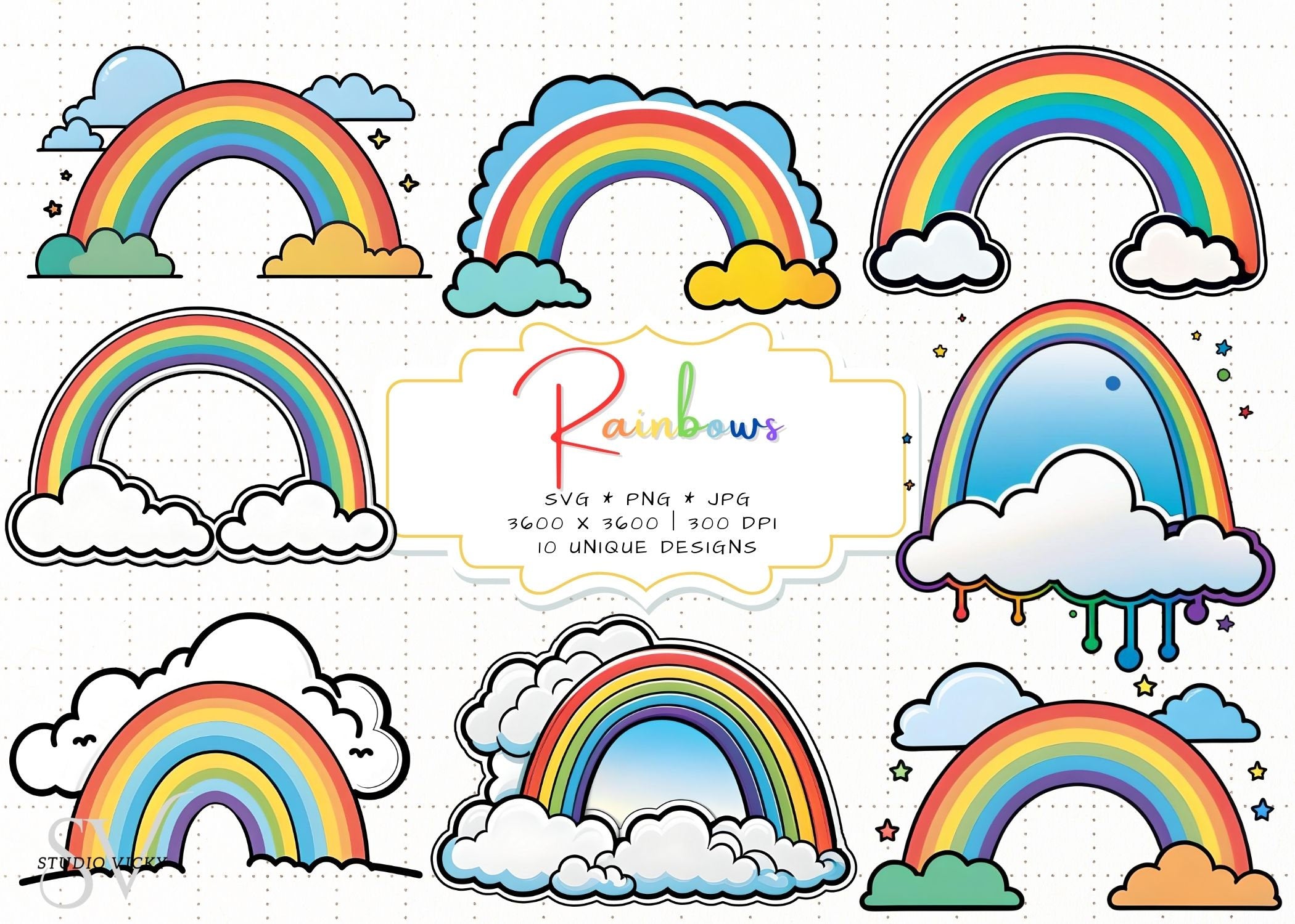 Rainbow Clipart: Magical SVG, PNG, JPEG Files (Digital Download)