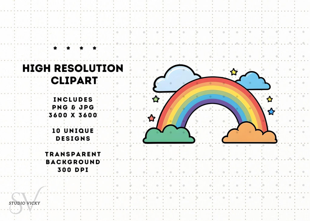 Rainbow Clipart: Magical SVG, PNG, JPEG Files (Digital Download)