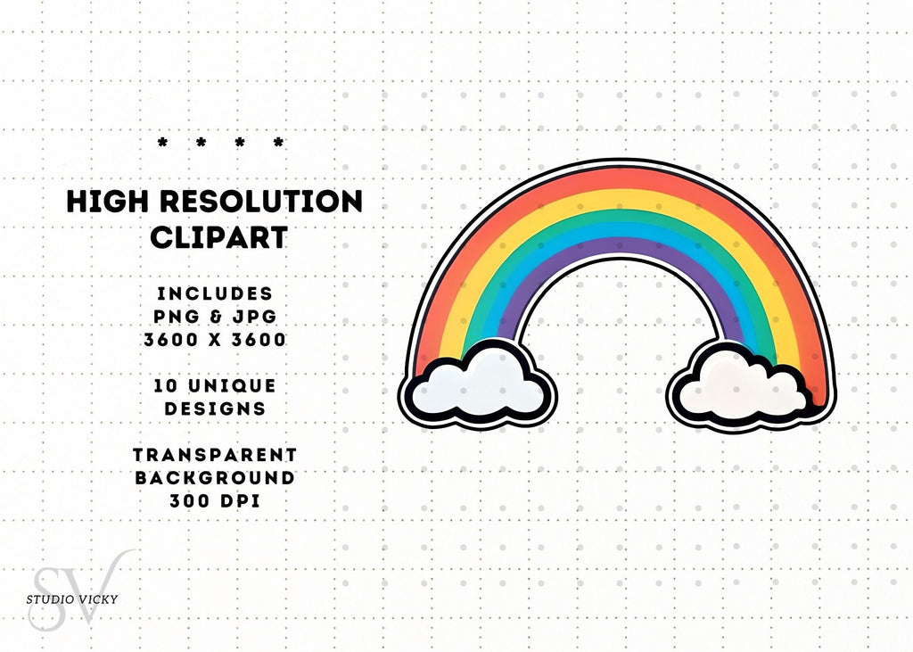 Rainbow Clipart: Magical SVG, PNG, JPEG Files (Digital Download)
