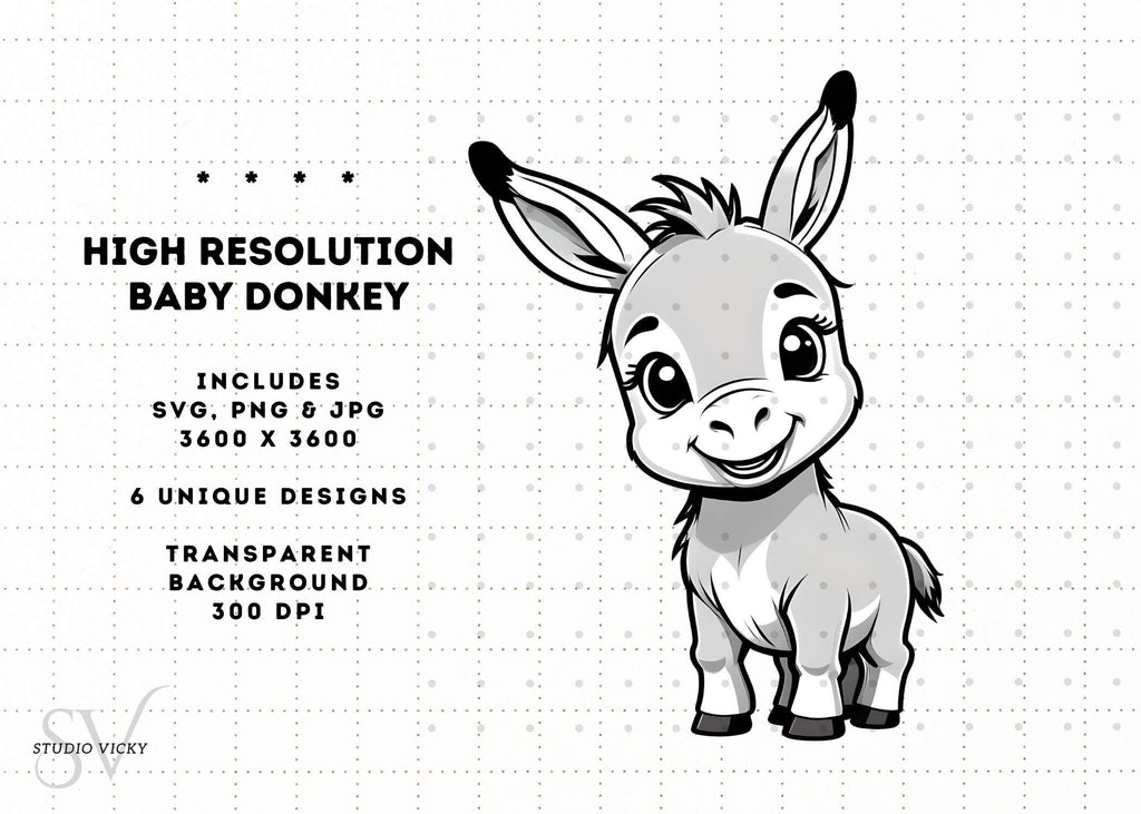 Baby Donkey Clipart Bundle: Foal SVG, PNG (Instant Download