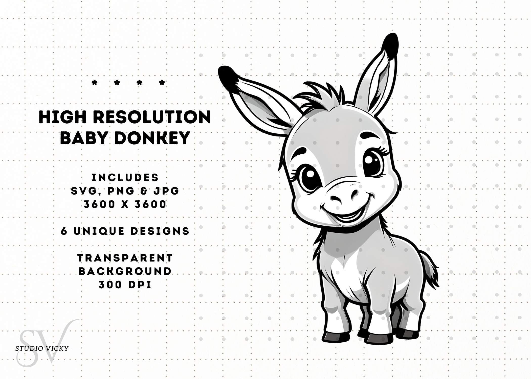 Baby Donkey Clipart Bundle: Foal SVG, PNG (Instant Download