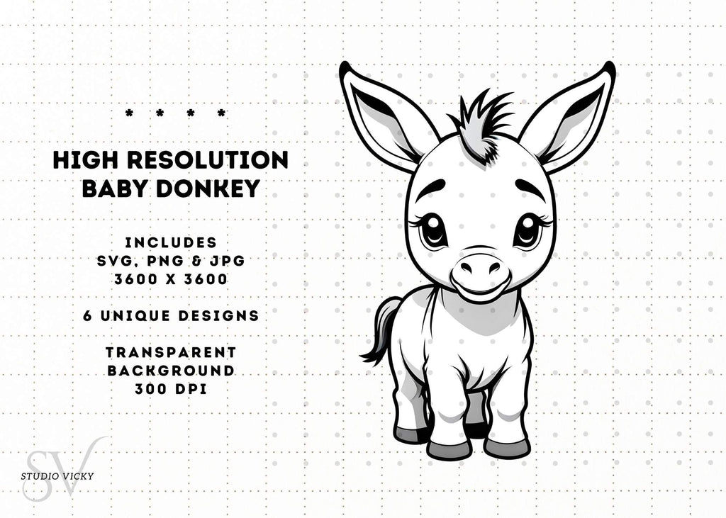 Baby Donkey Clipart Bundle: Foal SVG, PNG (Instant Download