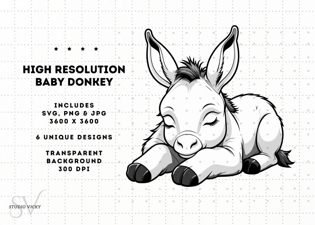 Baby Donkey Clipart Bundle: Foal SVG, PNG (Instant Download