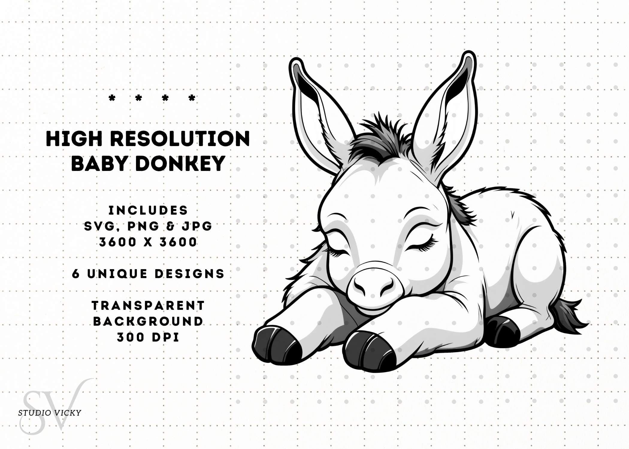 Baby Donkey Clipart Bundle: Foal SVG, PNG (Instant Download