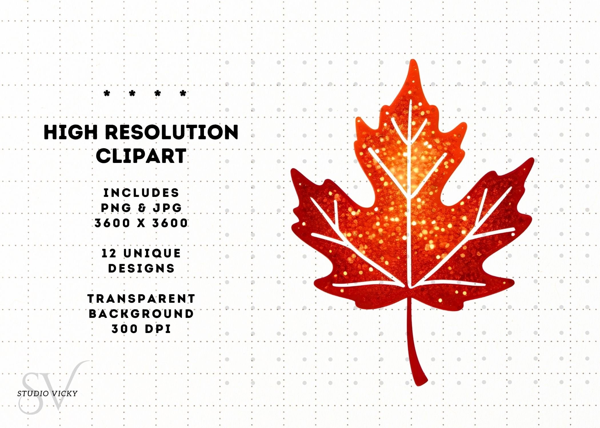 Glitter Fall Leaves Clipart Bundle: Autumn SVG, PNG, JPEG (3600x3600)