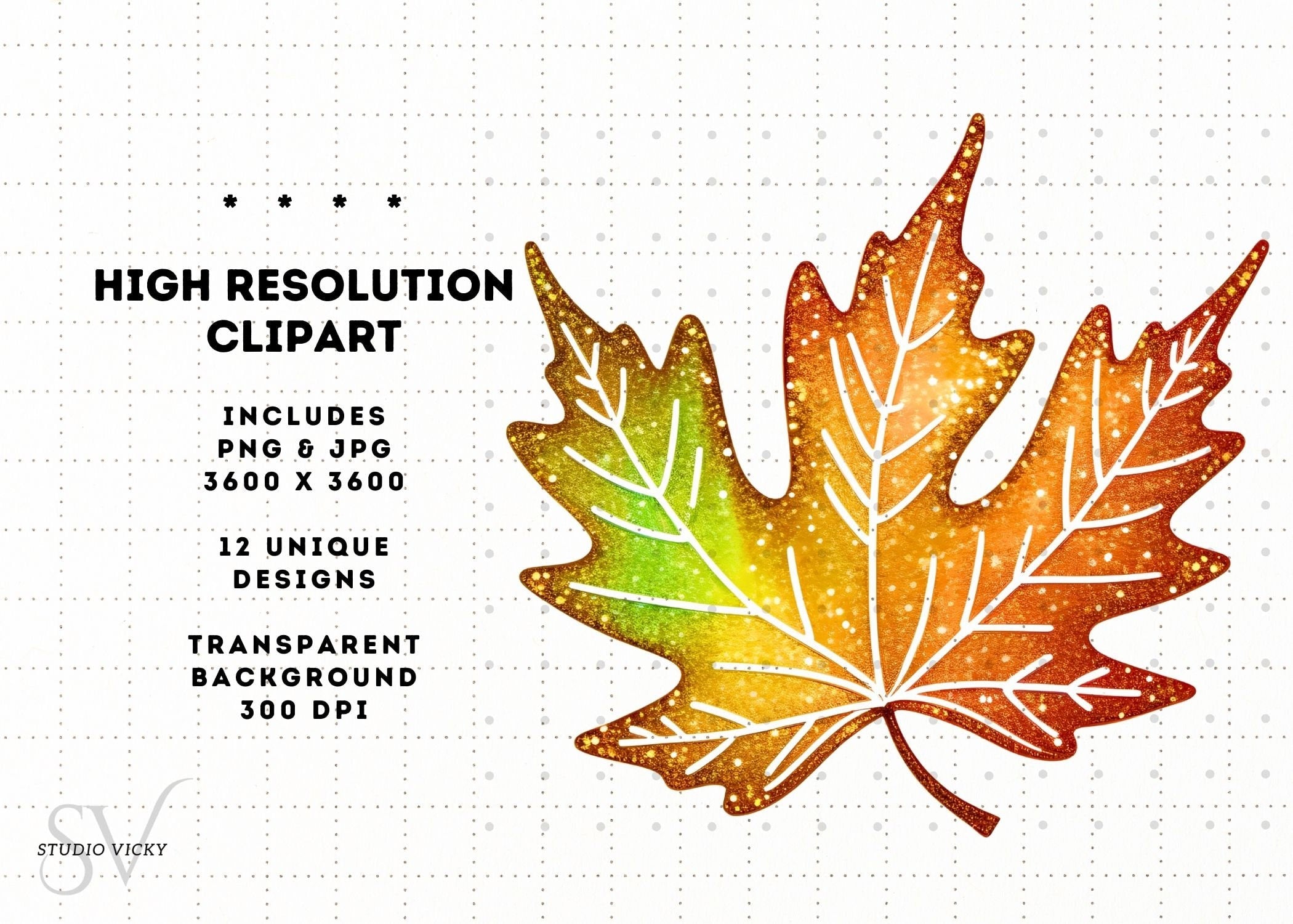 Glitter Fall Leaves Clipart Bundle: Autumn SVG, PNG, JPEG (3600x3600)