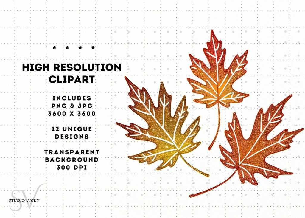Glitter Fall Leaves Clipart Bundle: Autumn SVG, PNG, JPEG (3600x3600)