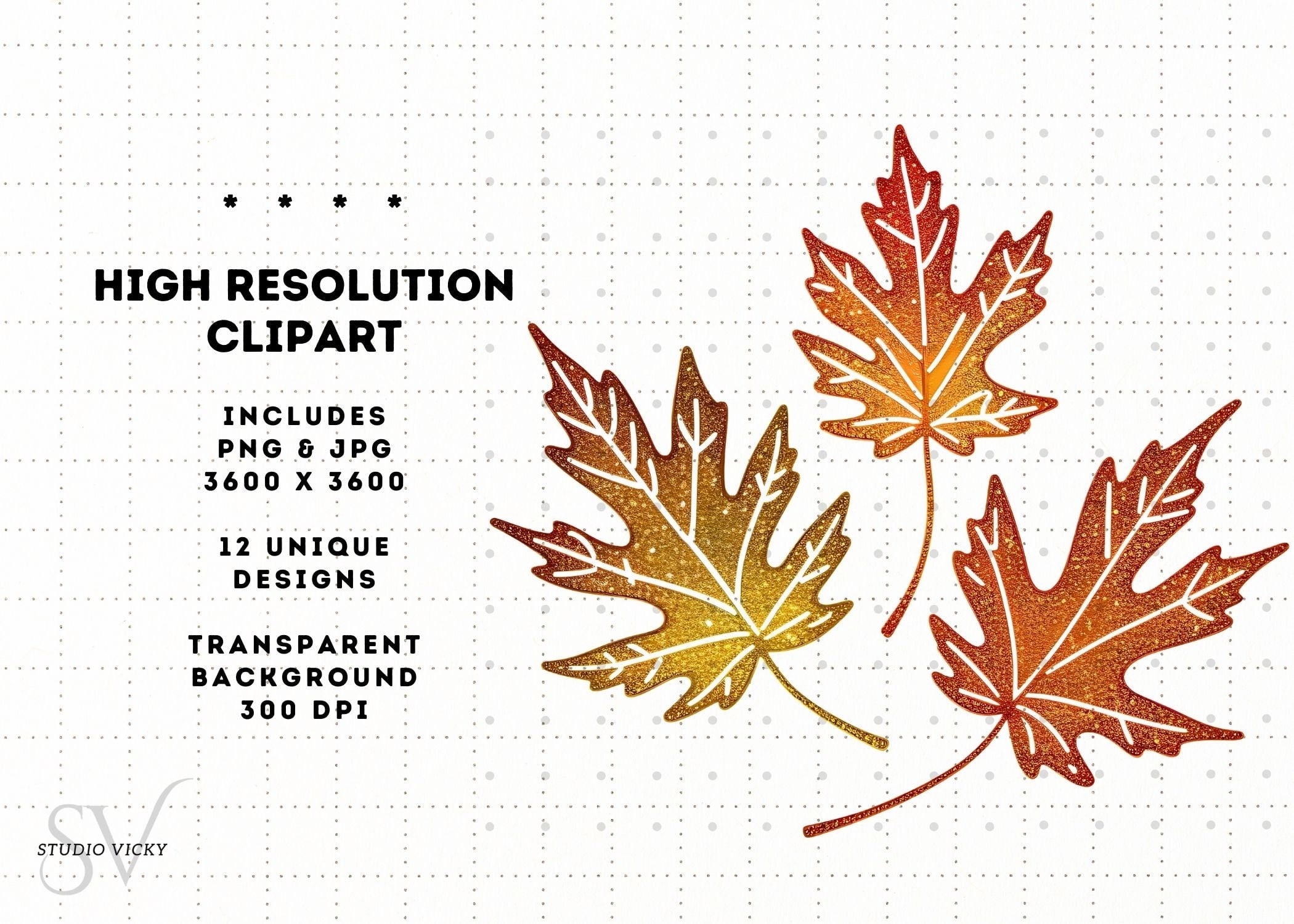 Glitter Fall Leaves Clipart Bundle: Autumn SVG, PNG, JPEG (3600x3600)