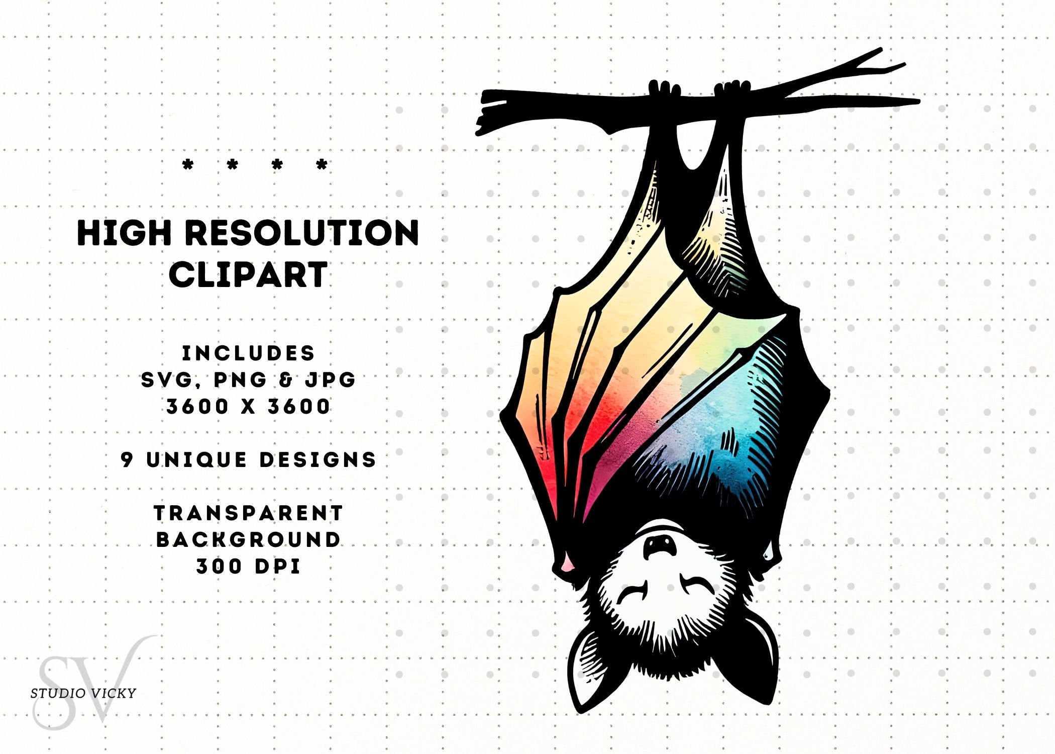Watercolor Bat Clipart Bundle: Halloween PNG, SVG, JPEG (Digital Download)